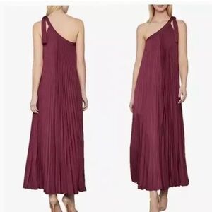BCBG MaxAzria JUF6Q674 Pleated One-Shoulder Maxi Dress Burgundy XXS